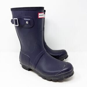 Hunter Matte Navy Original Short Rain Boots Women's Sz 6 VGUC Pull On Waterproof